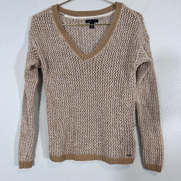 Tommy Hilfiger Women's Open Knit Crochet V-Neck Sweater - Picture 1 of 4